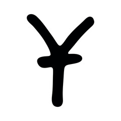 Hand drawn chinese yuan currency symbol. Brush stroke doodle. Single element for design
