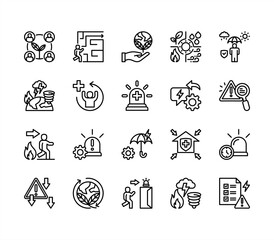 Fototapeta premium WebTitle Mitigation icon collection set. Containing preparedness, disaster, risk, reduction, strategy, resilience, vulnerability icon. Simple line vector. 