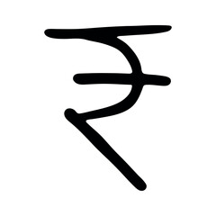 Hand drawn rupee currency symbol. Brush stroke doodle. Single element for design