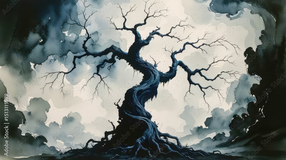 Aufkleber A tree with a trunk that is twisted and has no leaves