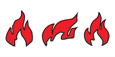 A set of fire icons in various styles, isolated on white background, vector illustration.