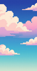 Pixel art sky with pink clouds and blue gradient background
