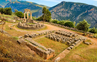 greece delphi temple of athena pronaia and tholos  ancient  Delphi, Greece