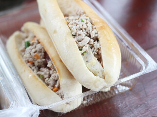 Delicious Vietnamese bread placed on a food box
