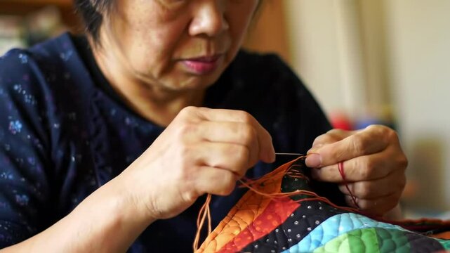 Closeup quilting hands