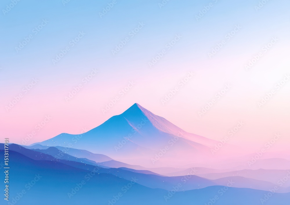Poster a mountain range with a pink sky in the background