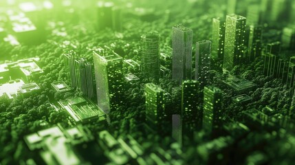 Close up of green corporate social responsibility practices including environmental impact assessments, renewable energy initiatives, and waste reduction strategies in business operations