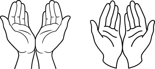 simple outline vector of human hands in holding position, side view with soft curves, clean design for concept of support, giving, and compassion
