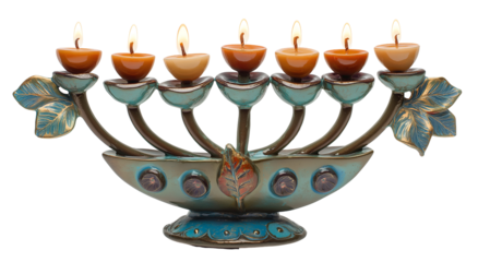 Traditional menorah with lit candles for Jewish  Hanukkah background