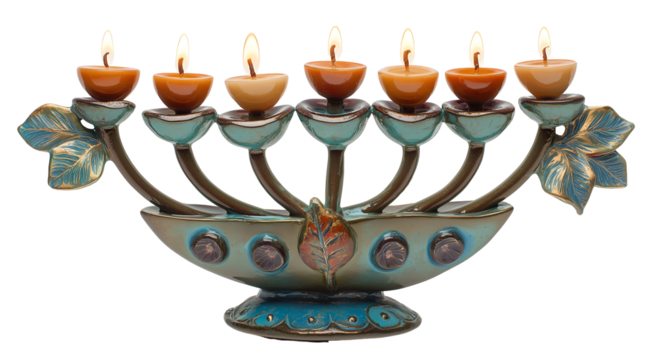 Traditional menorah with lit candles for Jewish  Hanukkah background