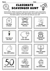 Classmate Scavenger Hunt Worksheet for Kids, Back to School Activity, Icebreaker Game, Get to Know You Game, First Day of School Activity
