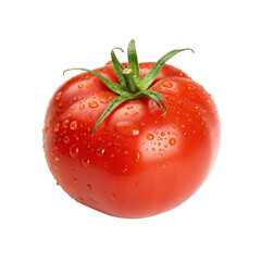 Fresh red tomato with water drops isolated on transparent background