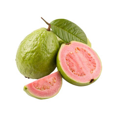 Fresh guava fruit with leaves isolated on transparent background