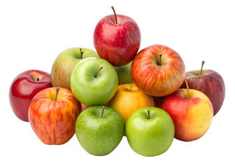 A pile of colorful, fresh apples with transparent background