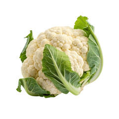 Fresh cauliflower with leaves isolated on transparent background