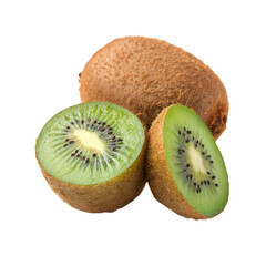 Fresh kiwi fruit slices isolated on transparent background
