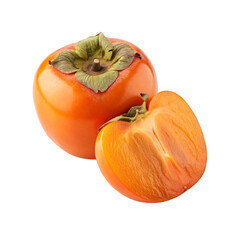 Ripe persimmon fruit with slice isolated on transparent background