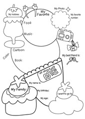 hand drawn doodle speech bubbles, back to school, Cute All about me, cute cartoon all about me and student, baby shower card, school all about me