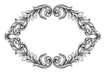 Ornate vintage frame with decorative scroll isolated on transparent background
