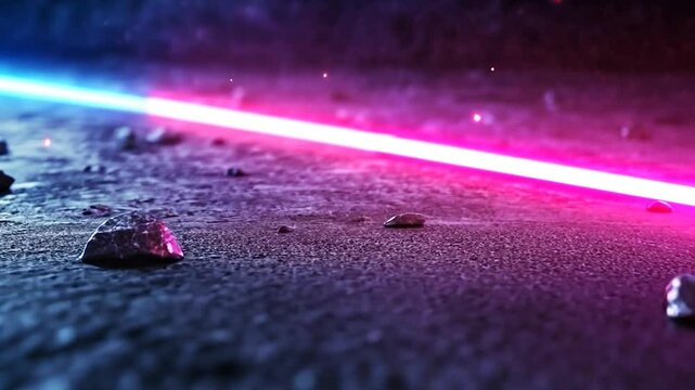 Abstract neon laser beam on rock surface background
