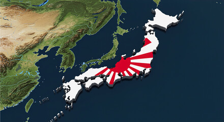 Peta Jepang dengan Bendera Hinomaru