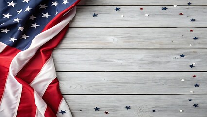 Usa flag on wooden background with star decorations, ideal for 4th of july celebration, patriotic events, memorial day, veterans day graphics, flyer designs, digital ads and independence banners
