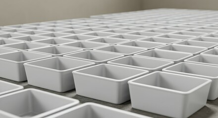 Fototapeta premium Organized light gray plastic containers grid production