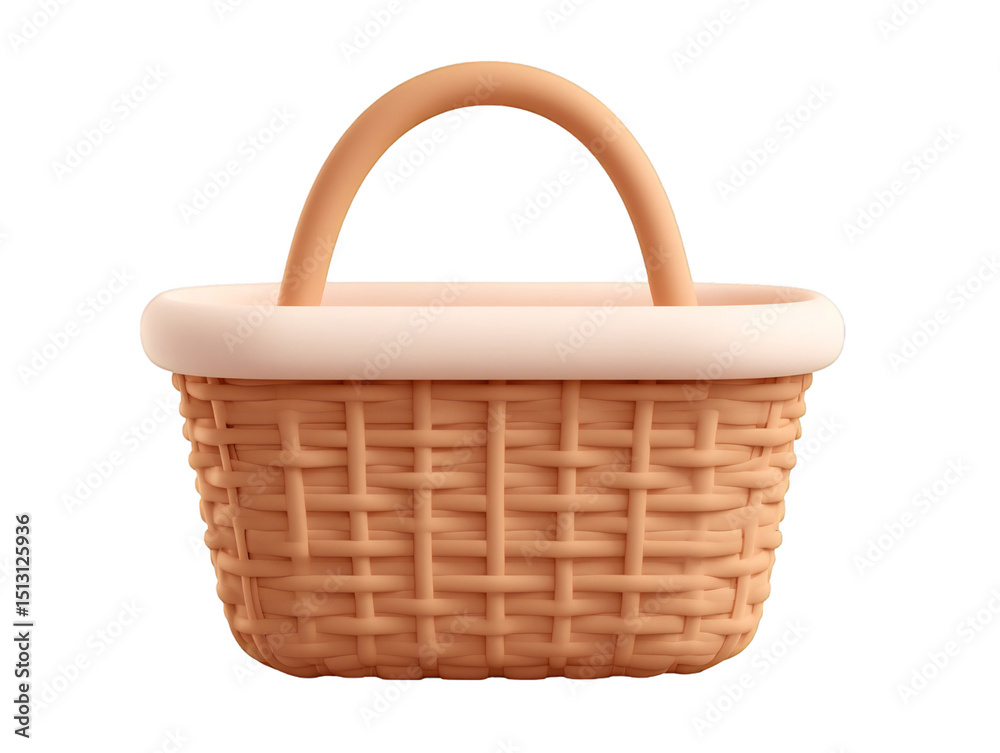 Fototapete a charming 3d rendering of a woven basket with a handle on a black isolated background on transparen