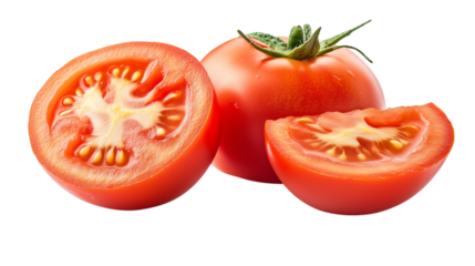 Fresh red tomatoes sliced isolated on transparent background