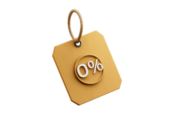 Zero percent discount tag isolated on transparent background  