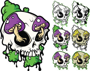 Skull & Mushroom Pop Art - Graffiti Vector Illustration