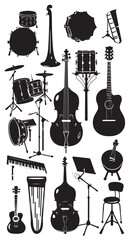 music instruments Silhouettes isolated on white background