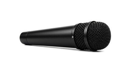 Black studio condenser microphone with cable, isolated on a white background, perfect for recording music, vocals, and broadcast audio