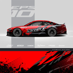 Car wrap decal graphic design. Abstract stripe racing background designs for wrap cargo van, race car, pickup truck, adventure vehicle. Eps 10