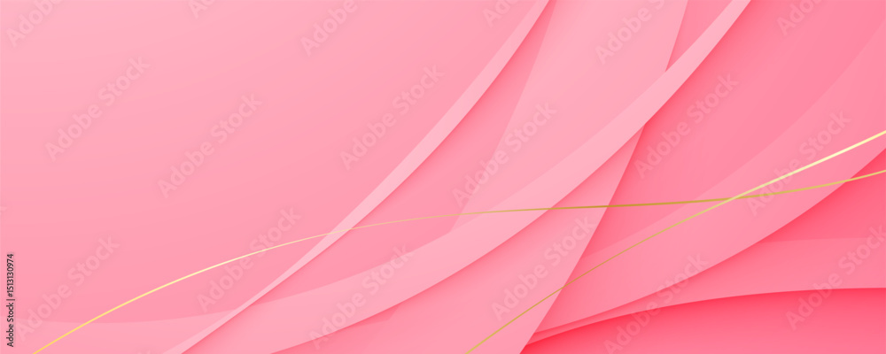 Wall mural elegant pink abstract background with soft curves and golden lines