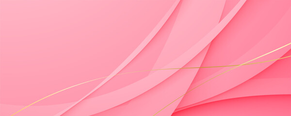 Elegant Pink Abstract Background with Soft Curves and Golden Lines