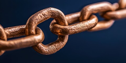 Fototapeta premium A close-up of a metallic chain with visible texture, set against a dark blue background.
