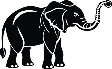 Obraz premium Minimalist Elephant Silhouette – Black and White Abstract Line Art Vector Illustration