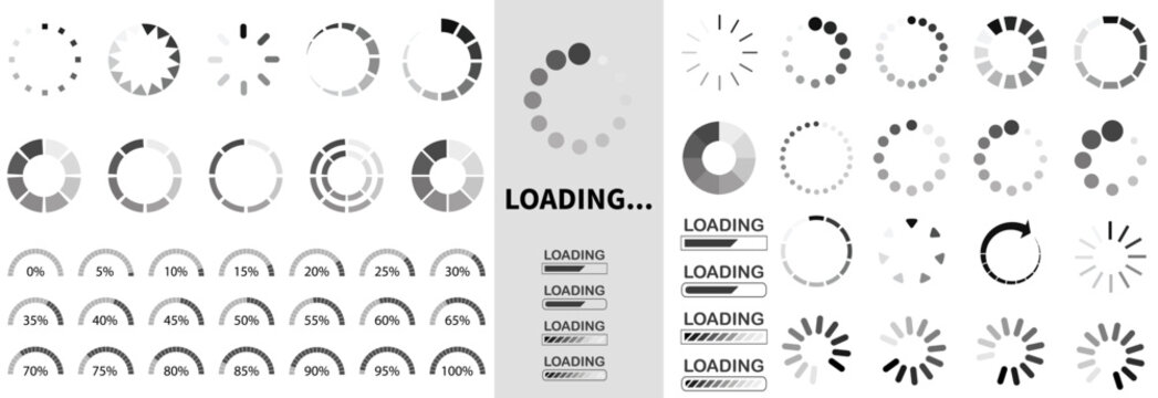 Loading icons progress bar Buffer loader or freeloader loading bar signs download upload progress sign symbol buttons