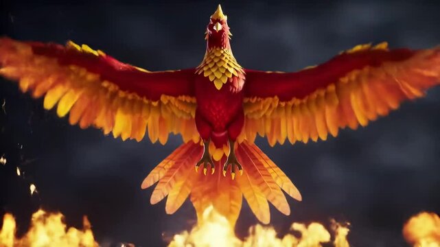 Mythological phoenix rising from flames
