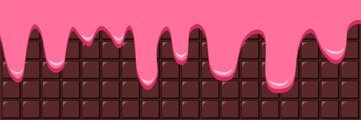 Strawberry Cream Melted on Chocolate Bar Background Vector Illustration
