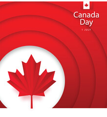 Modern and bold celebration of Canada Day with a 3D maple leaf and vibrant concentric design.