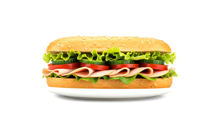 Fresh, delicious cheeseburger with beef, lettuce, tomato, and cheese, isolated on a white background