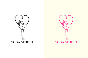 illustration of yoga pose forming an heart shape, icon, vector logo for fitness, yoga studio, meditation, exercise, morning routine, workout, mindfulness, peaceful, yoga center, and more