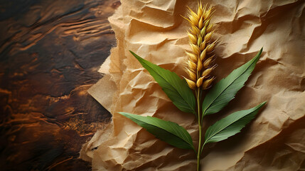 Golden Wheat Illustration on Brown Paper