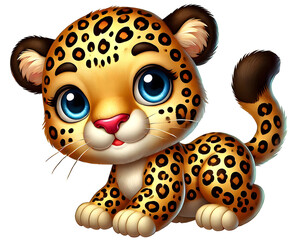 cute Leopard 3d character illustration isolated on transparent background