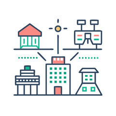 Municipal & Infrastructure Icon vector of Water Supply,Electricity,Power Plant,Gas Station,Drinking Water,Public Restroom,Maintenance,Repair,Park,Green Space,Stadium,Sports Complex,skyscraper,Urban Zo