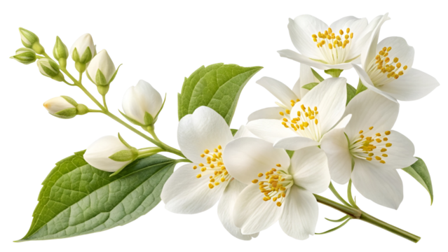 jasmine flower one stalks isolated transparent background, realistic image, 8k resolution