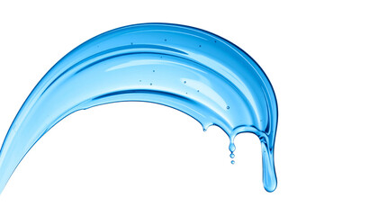 Liquid blue gel flows down transparent background.