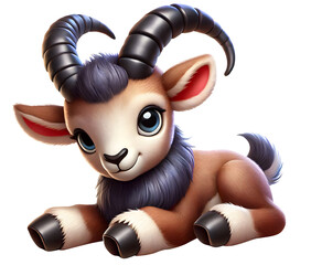 illustration of a cute Ibex 3d style character isolated on transparent background